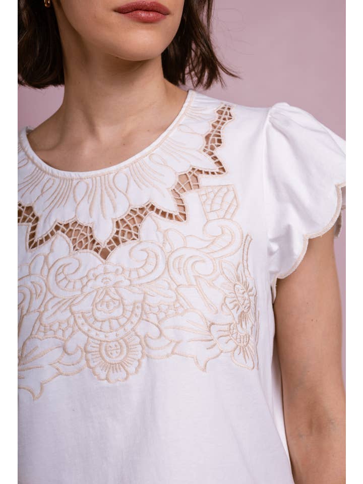 Cherry Paris - Vendita all'ingrosso Maglietta - Donna - T-shirt Liz con collo ricamato - IXJ251021