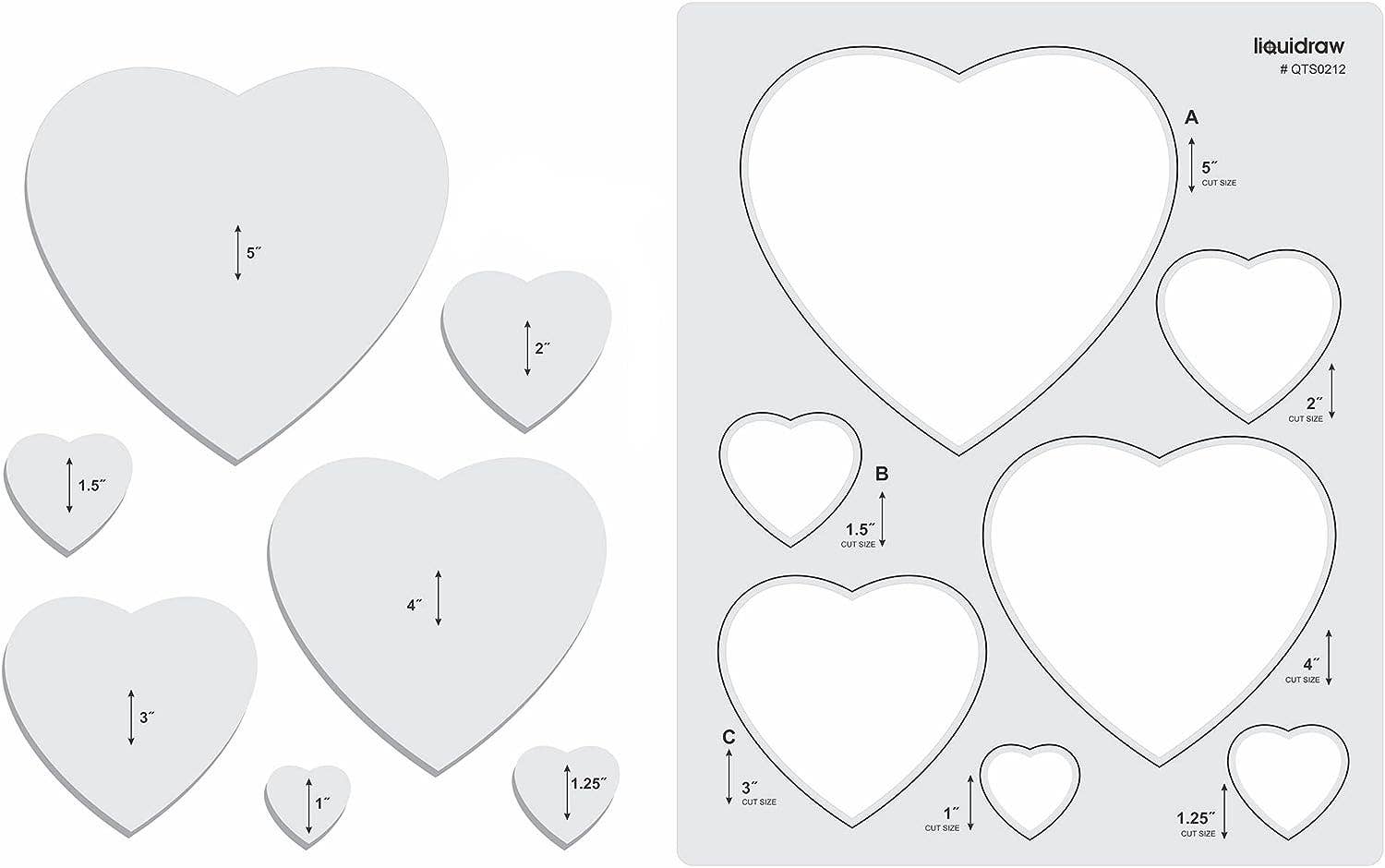 Liquidraw – wholesale Craft tool – Liquidraw Quilting Templates & Rulers for Patchwork Acrylic Stencils Set Hexagon, Hearts, Square & Circle (Hearts)0