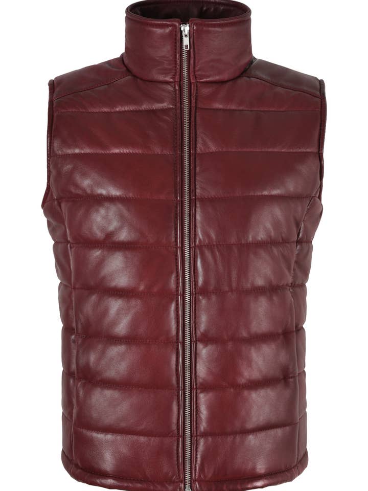 Women’s Cherry Nappa Leather Puffer Vest for wholesale by Smart Range Leather