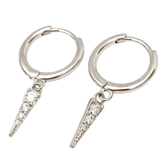 Spear Drop Charm Silver Huggies for wholesale by Blush & Co