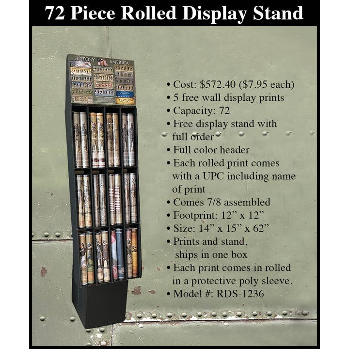 1 paquete de inicio: expositor enrollado, 11.75 x 36 pulgadas, 72 unidades para venta al por mayor de History America