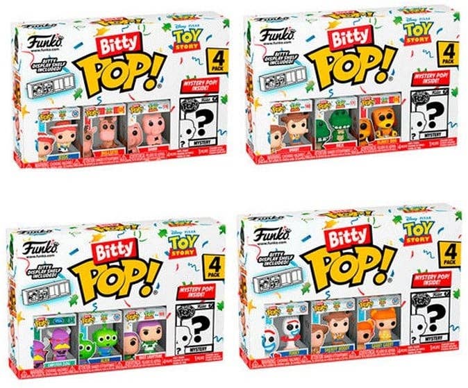 KIDDY-MOOV - Wholesale Figurine Toy - Kids - Bitty POP! Toy Story - Woody 4PK - Woody, Rex, Slinky Dog and1