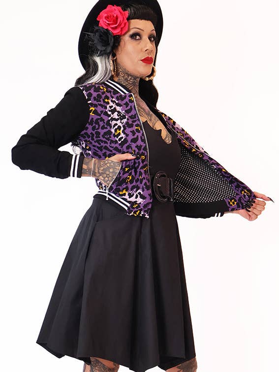 BONSAI KITTEN - Wholesale Bomber jacket – Women’s - Purple Leopard Bomber Jacket5