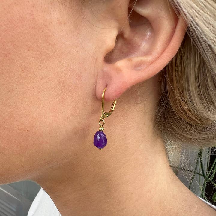 Earrings with drop semi-precious stone for wholesale by Jazu Jewellery