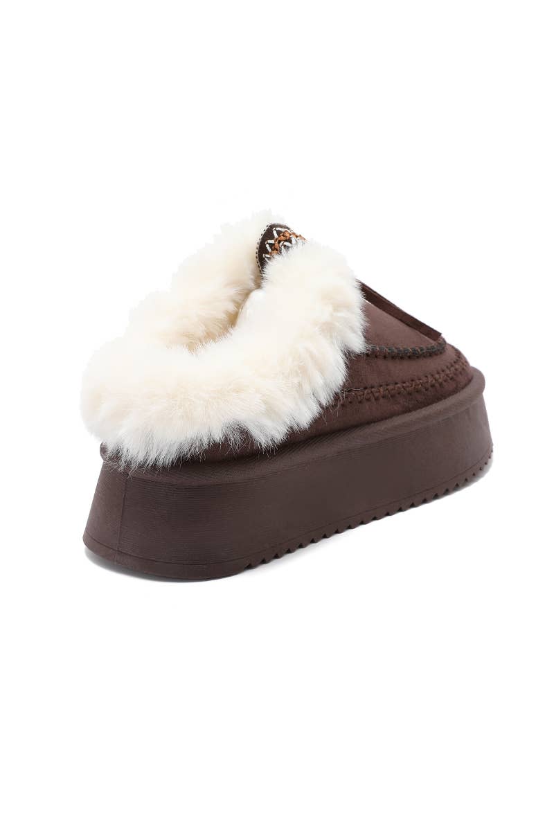 Joia Paris - Wholesale Mules - Women's - Fur-lined mules with thick sole and braided strap RU-2113