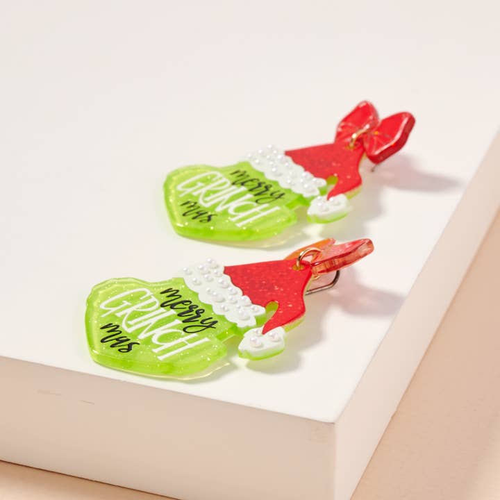 Lilla Haven - Wholesale Dangle Earrings - Christmas Green Monster Acetate Dangling Earrings