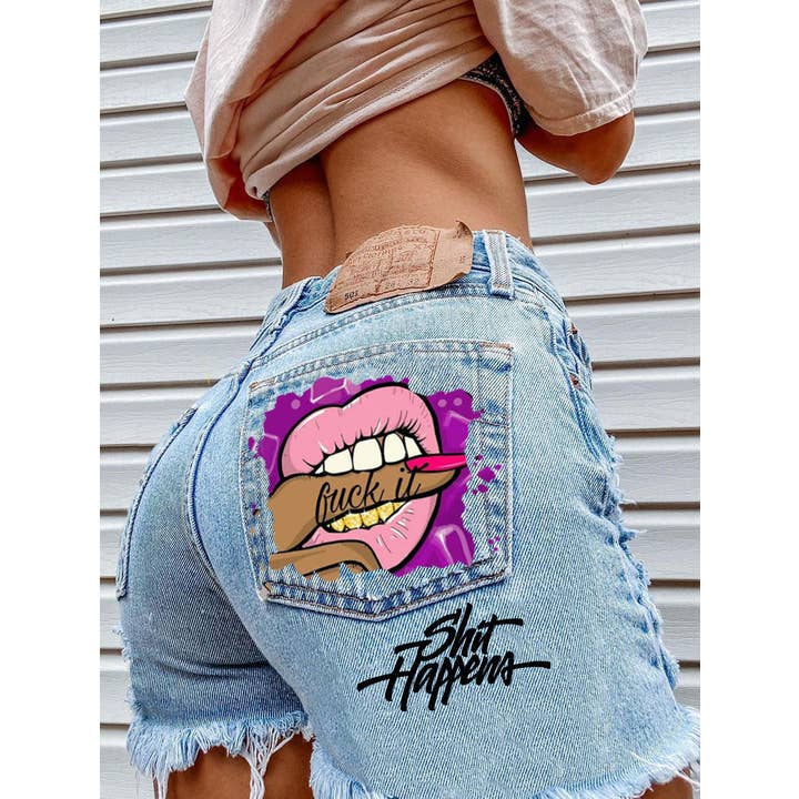 Bite Finger Printed Ripped Jeans for wholesale by Tourtiwi
