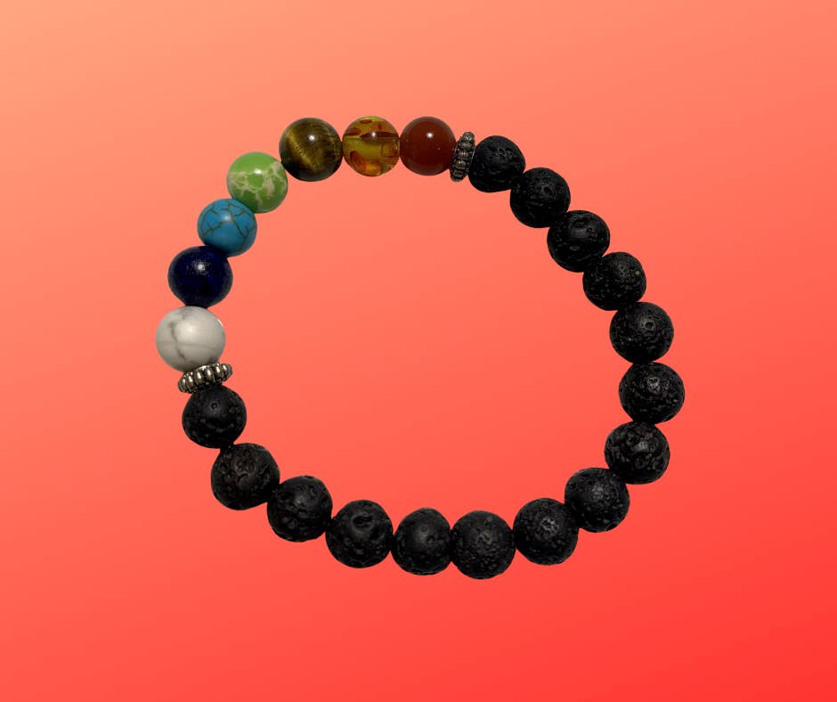 Gifted Hands Jewelry - Wholesale Beaded Bracelet - 7 Chakra Lava Rock Diffuser Beaded Bracelet