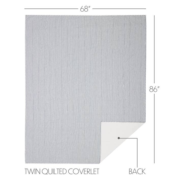 VHC Brands - Wholesale Coverlet - Sawyer Mill Blue Ticking Stripe Twin Quilt Coverlet 68Wx86L