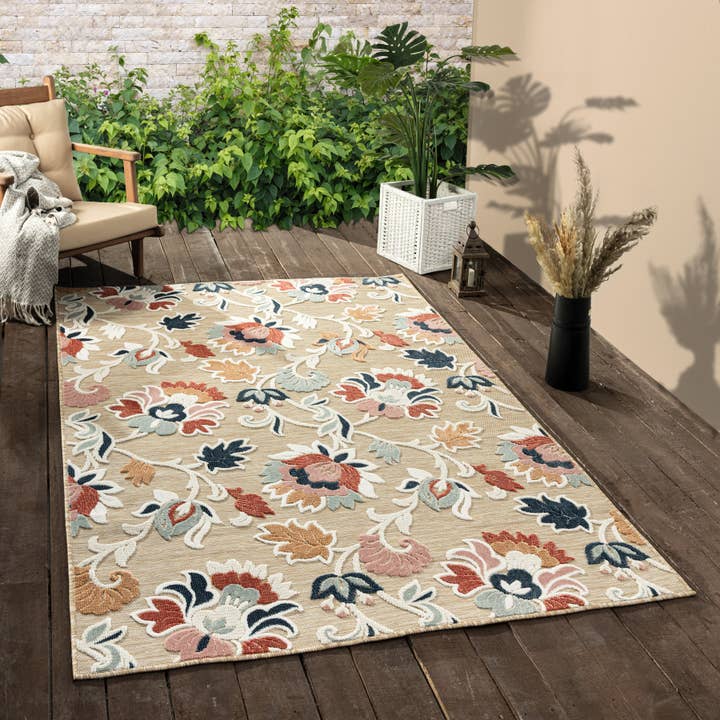 LR Home - Wholesale Area Rug - Vanessa Floral Hi-Low Multicolored Indoor / Outdoor Area Rug12