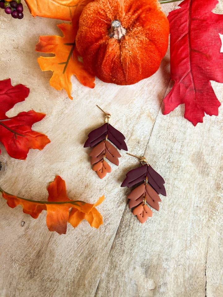 Layered Leaf Dangles for wholesale by hunterclayco | Polymer Clay Earrings