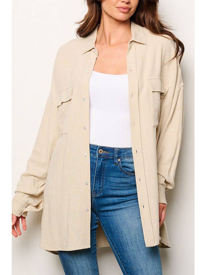 ROUSSEAU - Wholesale Button Down Shirt - Women's - BUTTON UP FRONT POCKETS OVERSIZED SHIRT8