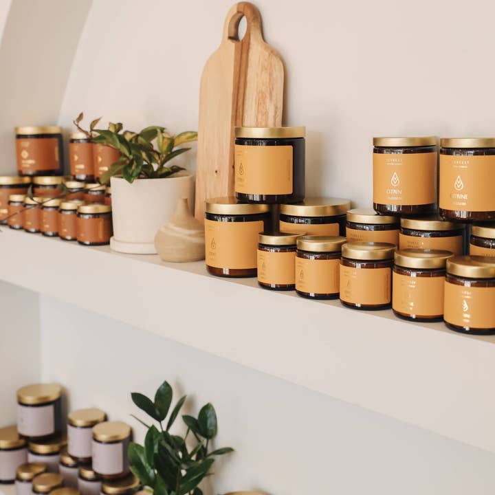 JaxKelly Candles - Wholesale Jar/Filled Candle - 4oz Amber Crystal Candles - Citrine - Success6