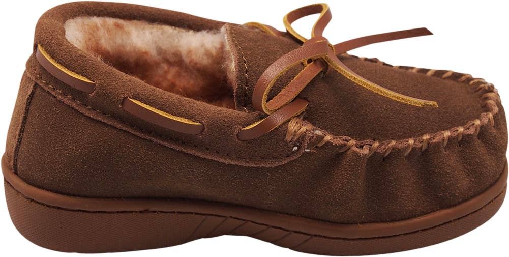 Eastern Off Price - Wholesale Slippers - Kids - Norty Toddler Boy Girls Unisex Suede Moccasin 40103 Chestnut2