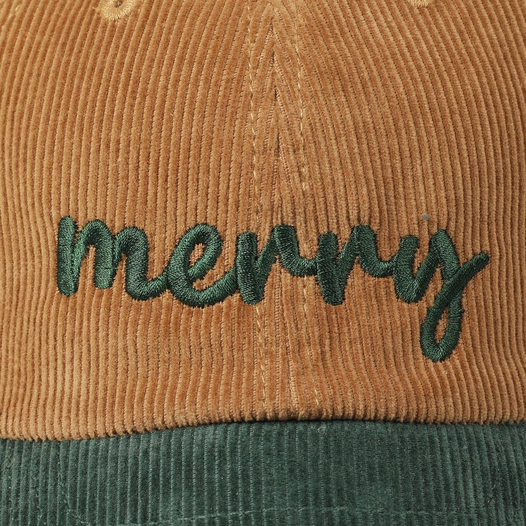 Fashion City - Wholesale Baseball Cap - Unisex - Merry Text Embroidery Two-Tone Corduroy Hat5