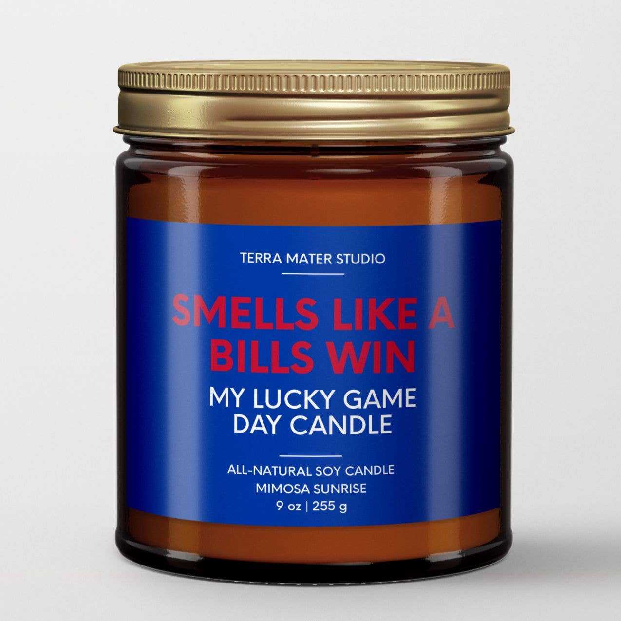 Terra Mater Studio LLC – Engroshandel Glaslys – Dufter som en Bills-sejr | Kampdag Lys | Bills Merchandise1