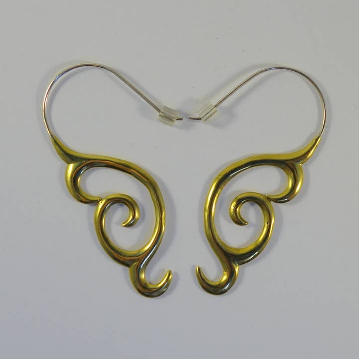 Maori Hook Yellow Brass Earrings~ Sterling silver ear wires for wholesale by Ajmer by Jodi