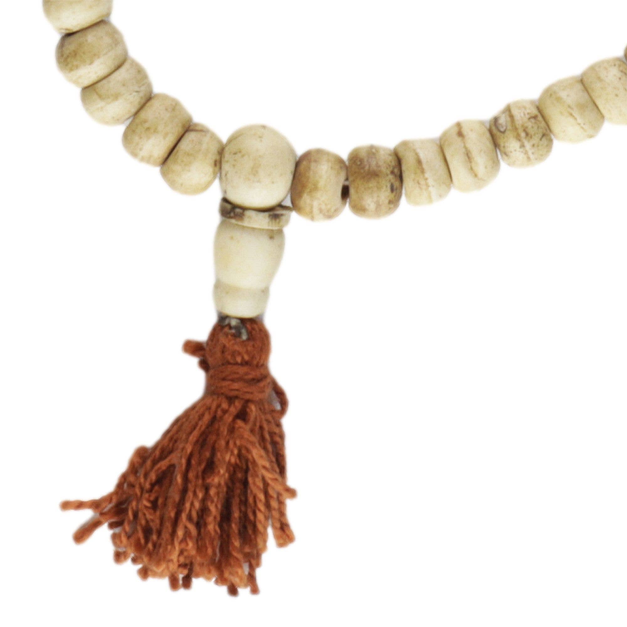 Tribal Trade GmbH - Wholesale Bib Necklace - Prayer chain bone beads beige tassel brown necklace mala1
