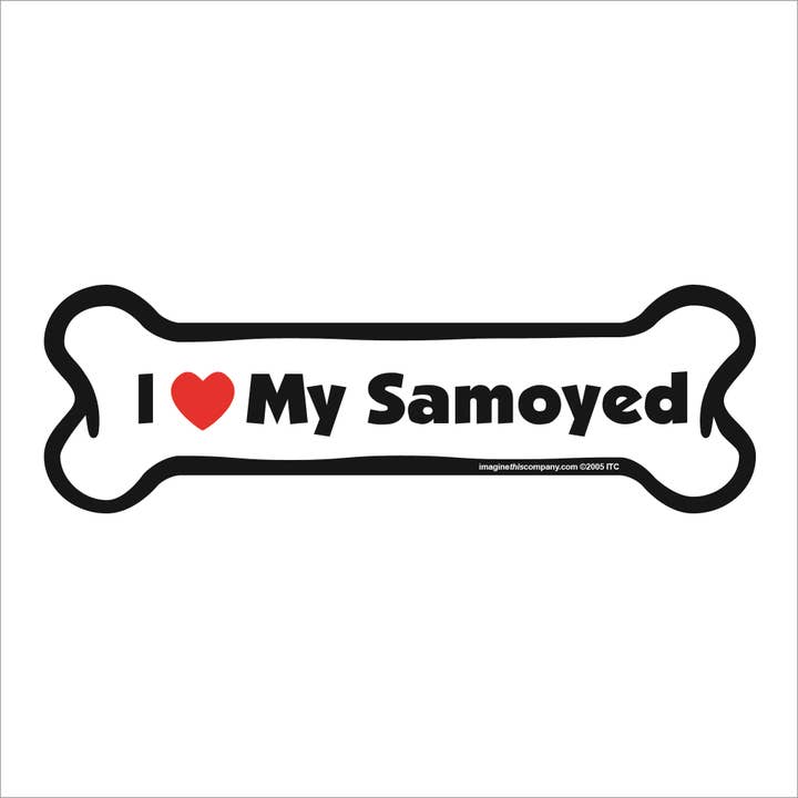 Jeg elsker min Samoyed - Bone Car Magnet for engroshandel hos Imagine This Company