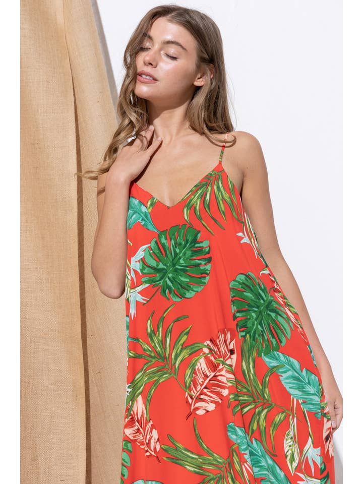 Bloidy - Wholesale Dress - Women's - Palm Leaf Tropical Floral Print Maxi Dress - C967617