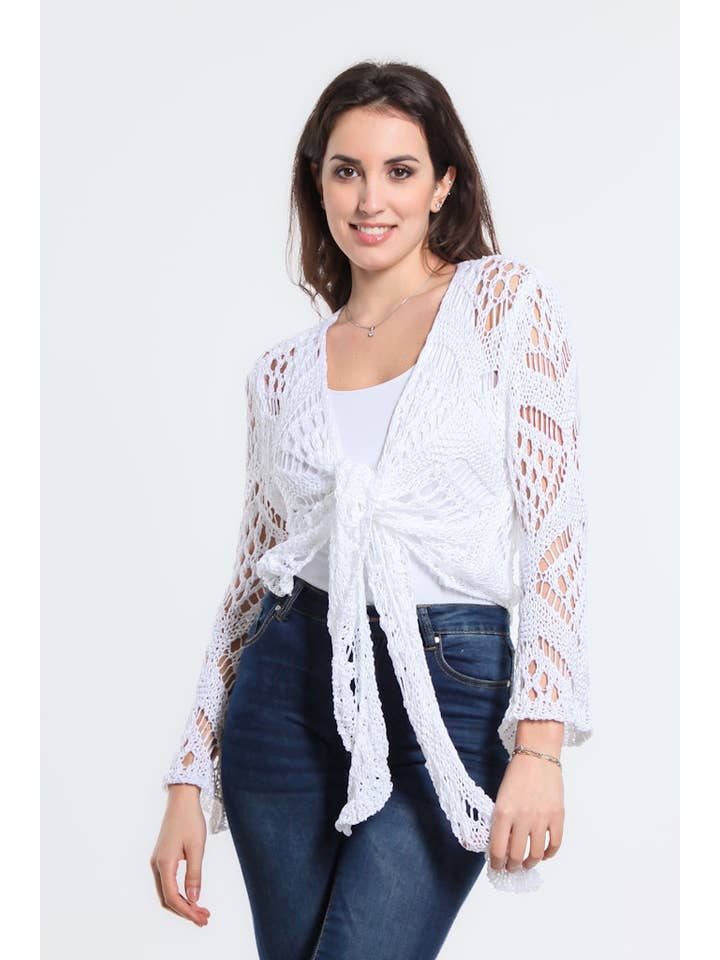 TINA Stephens Italy/Tees By Tina - Vente Cardigan – femme - Boléro Kandra en tricot ouvert à nouer sur le devant (CLS303)5