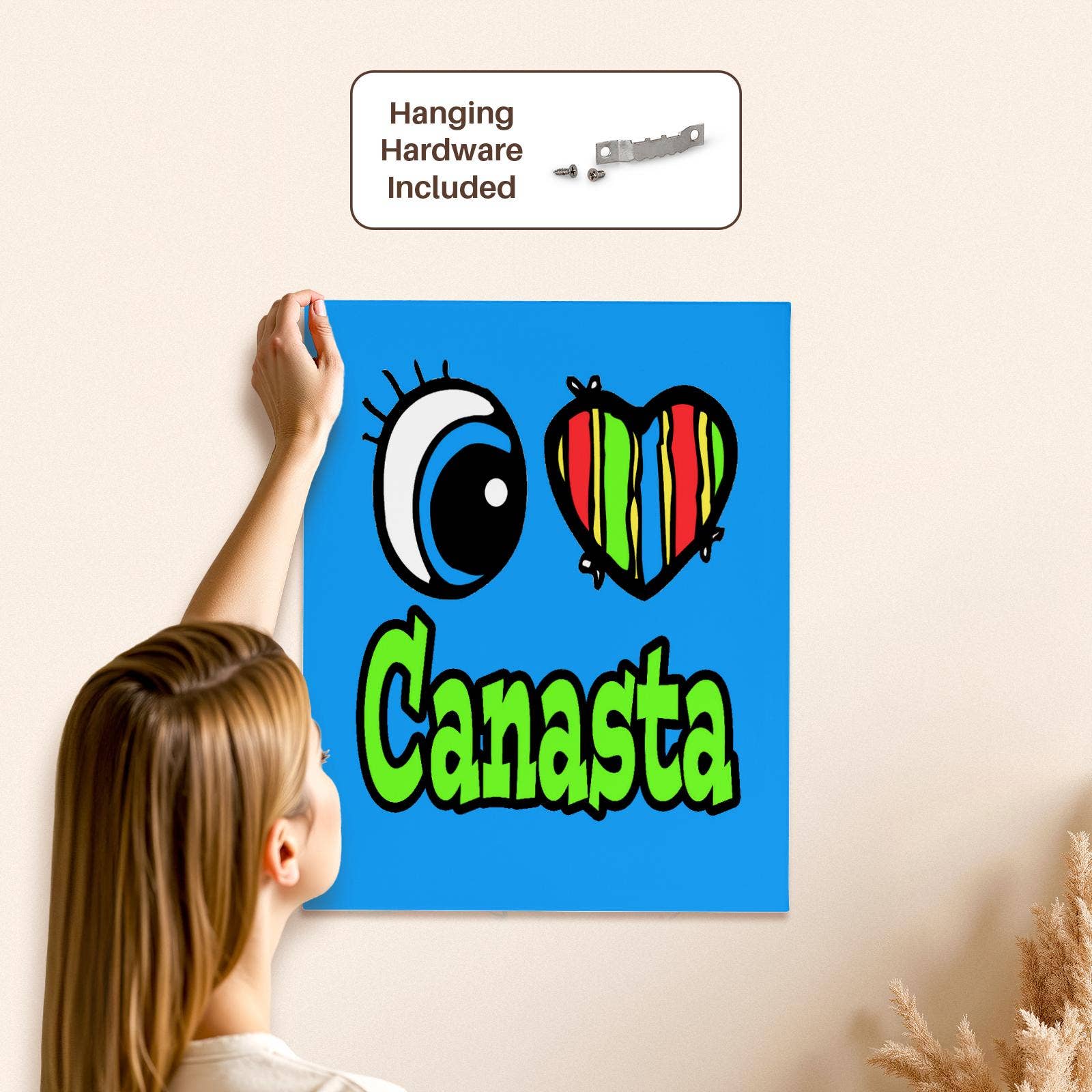 3dRose - Wholesale Art Print - 3dRose, Bright Eye Heart I Love Canasta, Museum Grade Canvas Wrap4