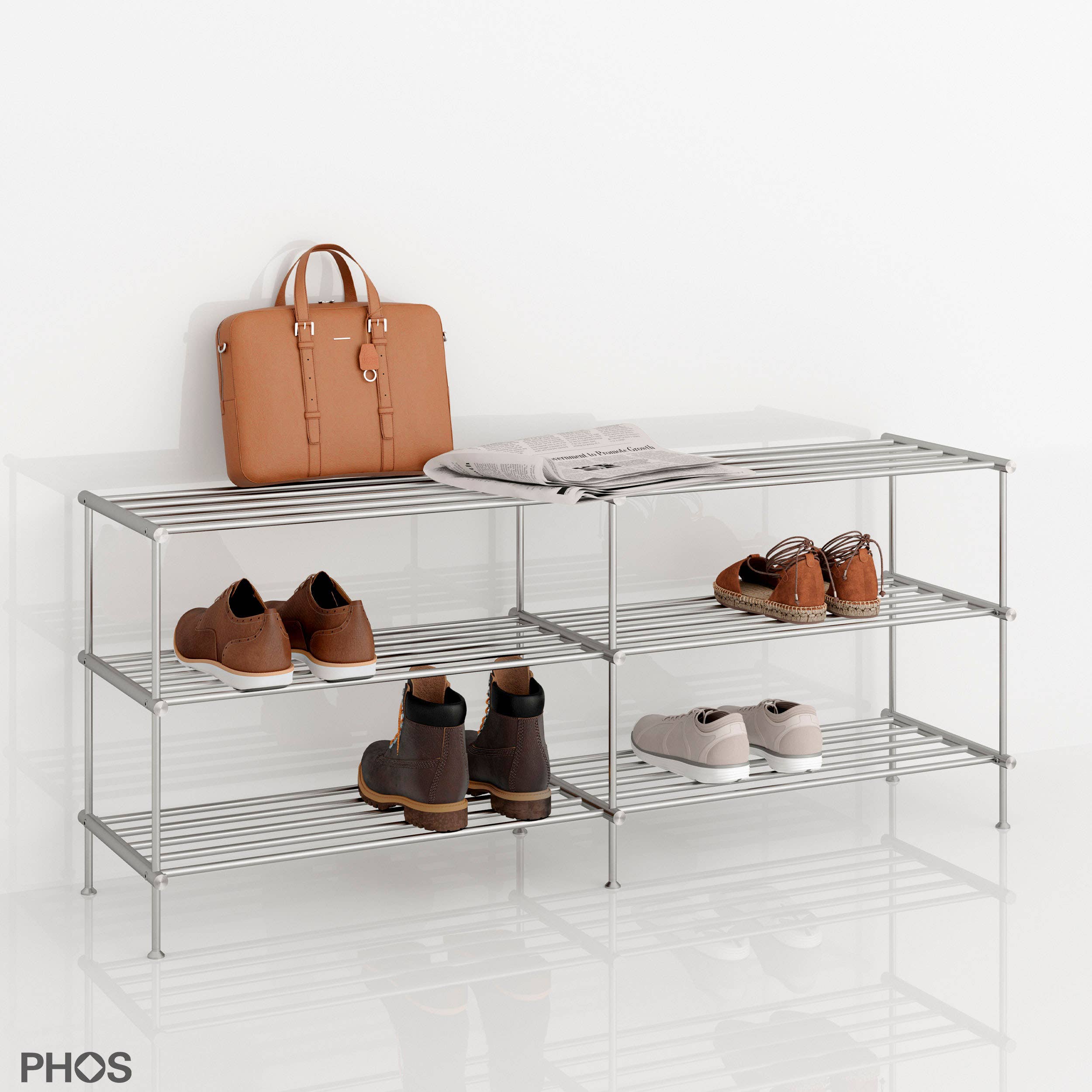 PHOS Design GmbH - Vente Étagères à chaussures - Étagères larges à chaussures en acier inoxydable massif, profondeur 30 cm3