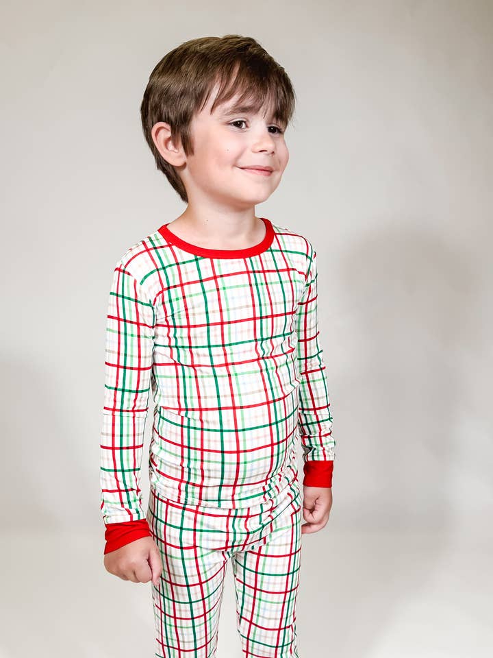 Cuadros Festivos - Pijama de Manga Larga/Pantalones para Niños Pequeños (Descontinuado) para venta al por mayor de Goosies