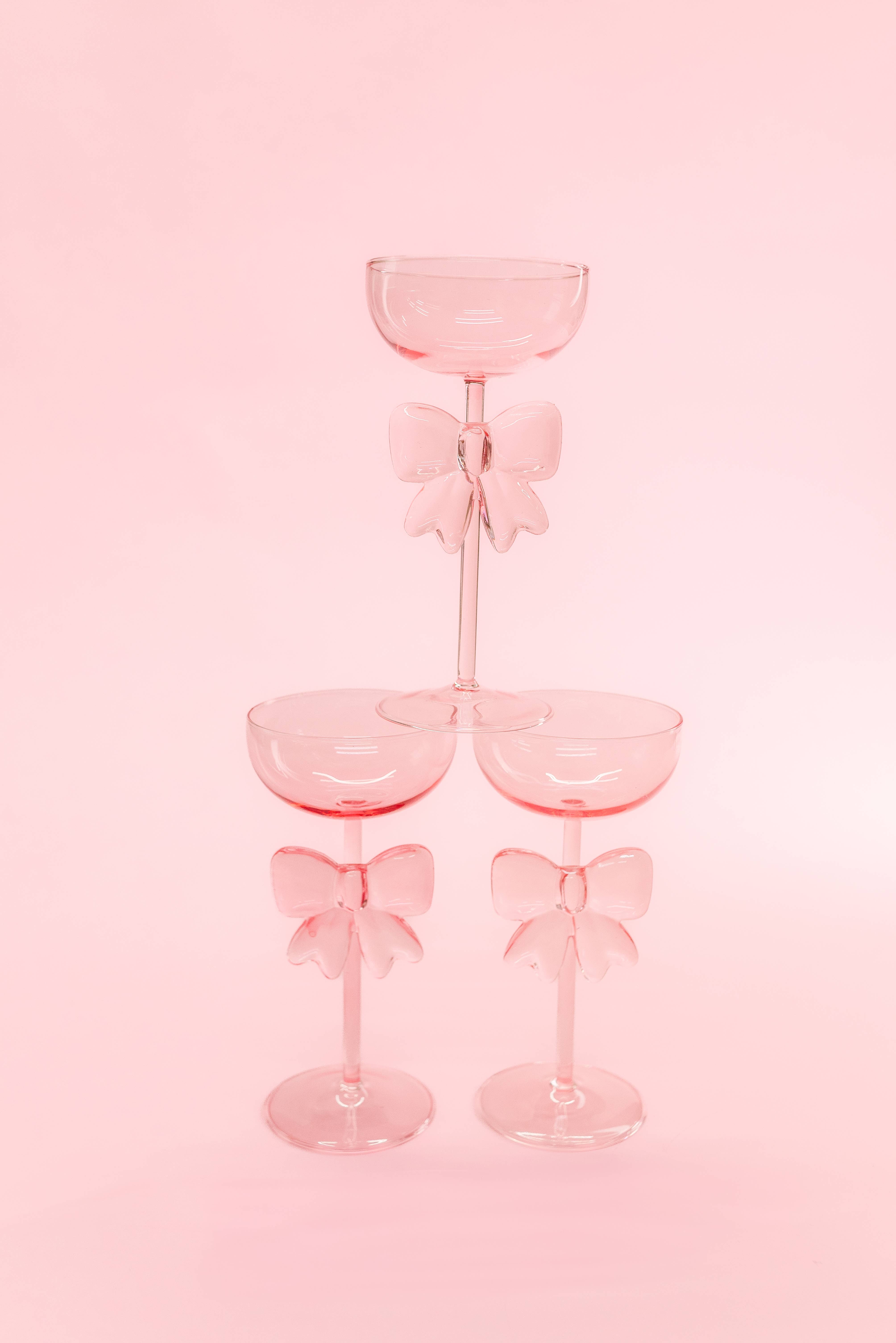 Rock Paper Scissors - Wholesale Wine Glass - Bow & Bubbly - Pink Coupe Wine Glass 1