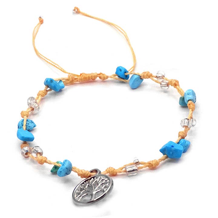 Pichincha - Wholesale Anklet - Metal Charm Chip Stone Macrame Pull Tie Anklet