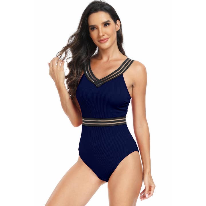 Supreme Fashion – Großhandel Badeanzug – Damen – Ärmellose Badeanzüge aus festem Strick mit Spitzenbesatz8