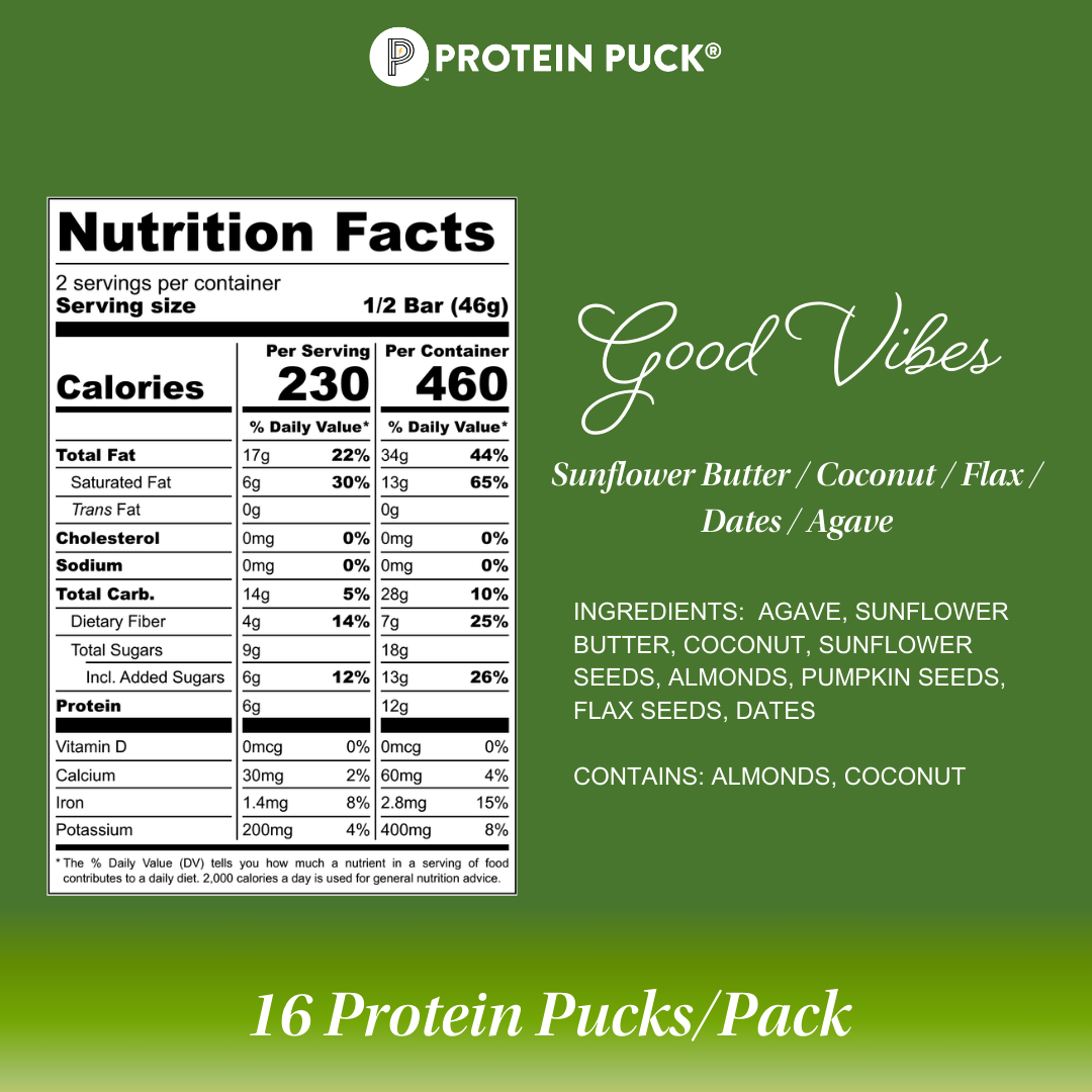 Protein Puck - Wholesale Snack Bar - Good Vibes (Coconut, Almond, Sunflower) (16 - 3.25oz Bars)3