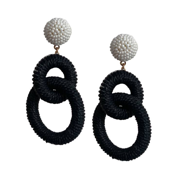 Nantucket Raffia Earrings | Black and White for wholesale by Gaby & Grace