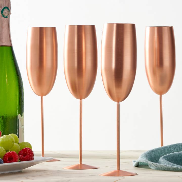 Oak & Steel - Wholesale Champagne Flute - 4 Matte Rose Gold Champagne Flutes