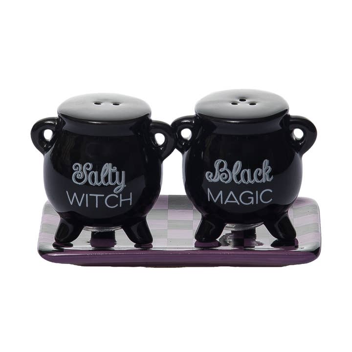Halloween Dolomite Cauldron Salt & Pepper Shaker Set for wholesale by Transpac