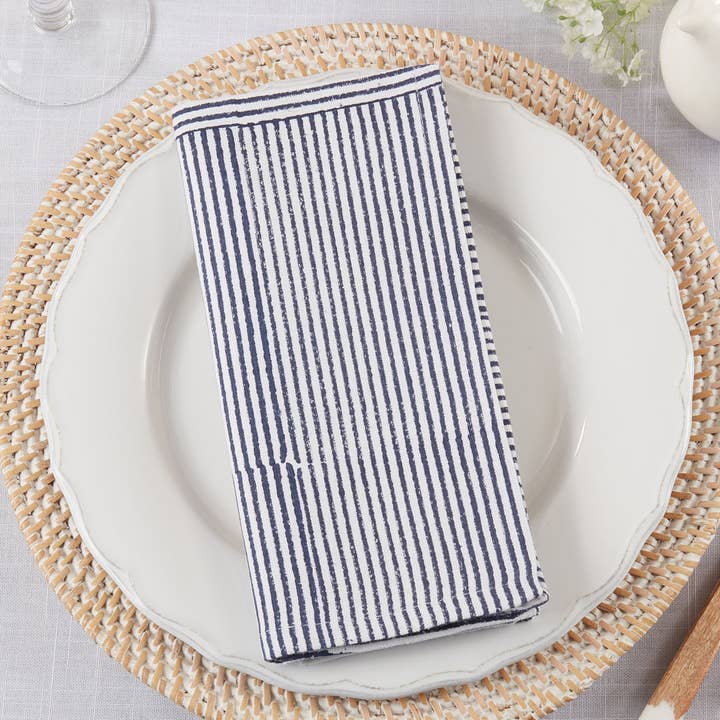 Fennco Styles – Guardanapo e pano de jantar por atacado – Bloco Riscas Azul Marinho Print Cotton 20" Guardanapo0