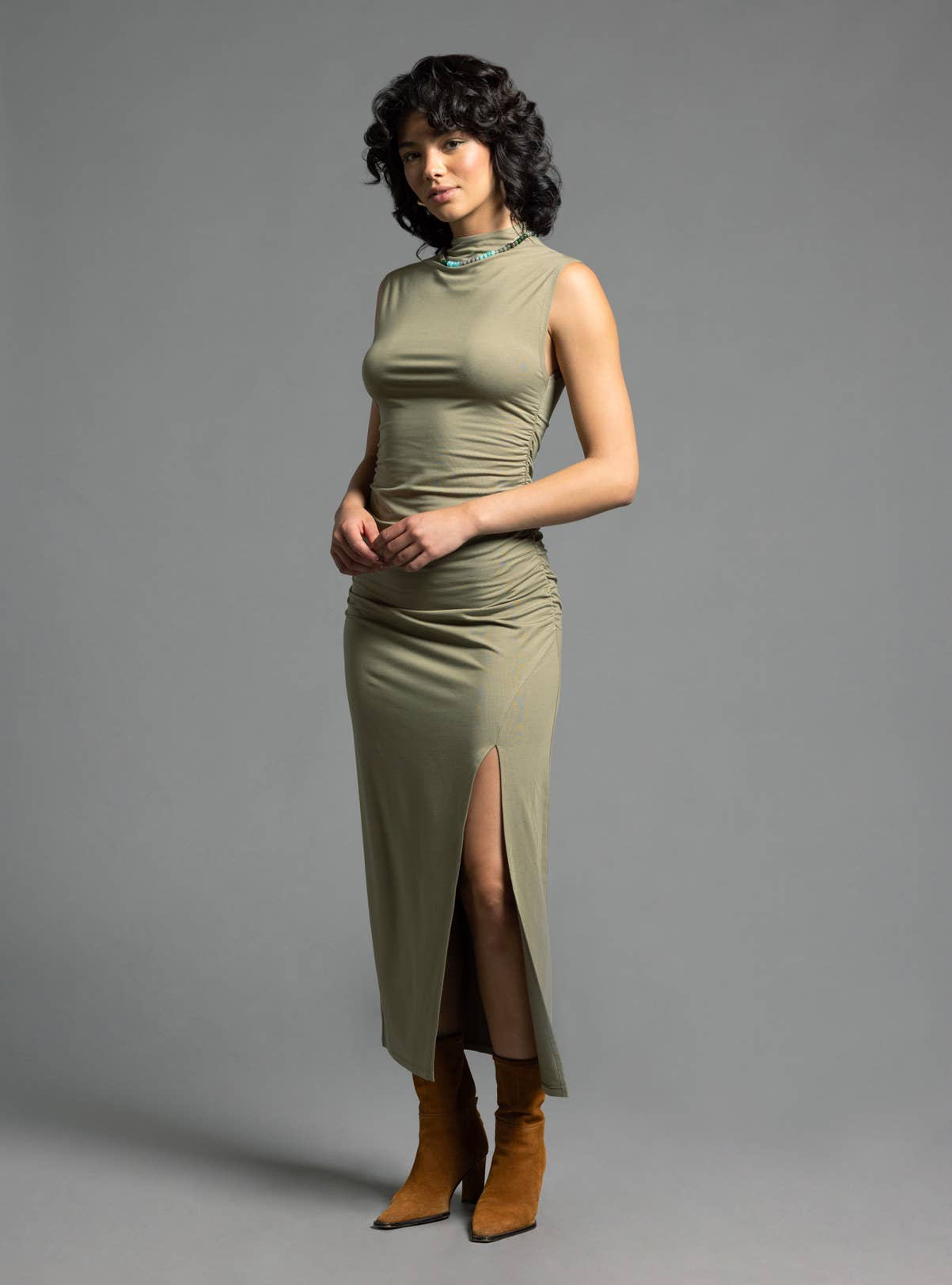 Weekend Los Angeles - Wholesale Dress - Women's - Ruched Midi Dress - ROSE DRESS1