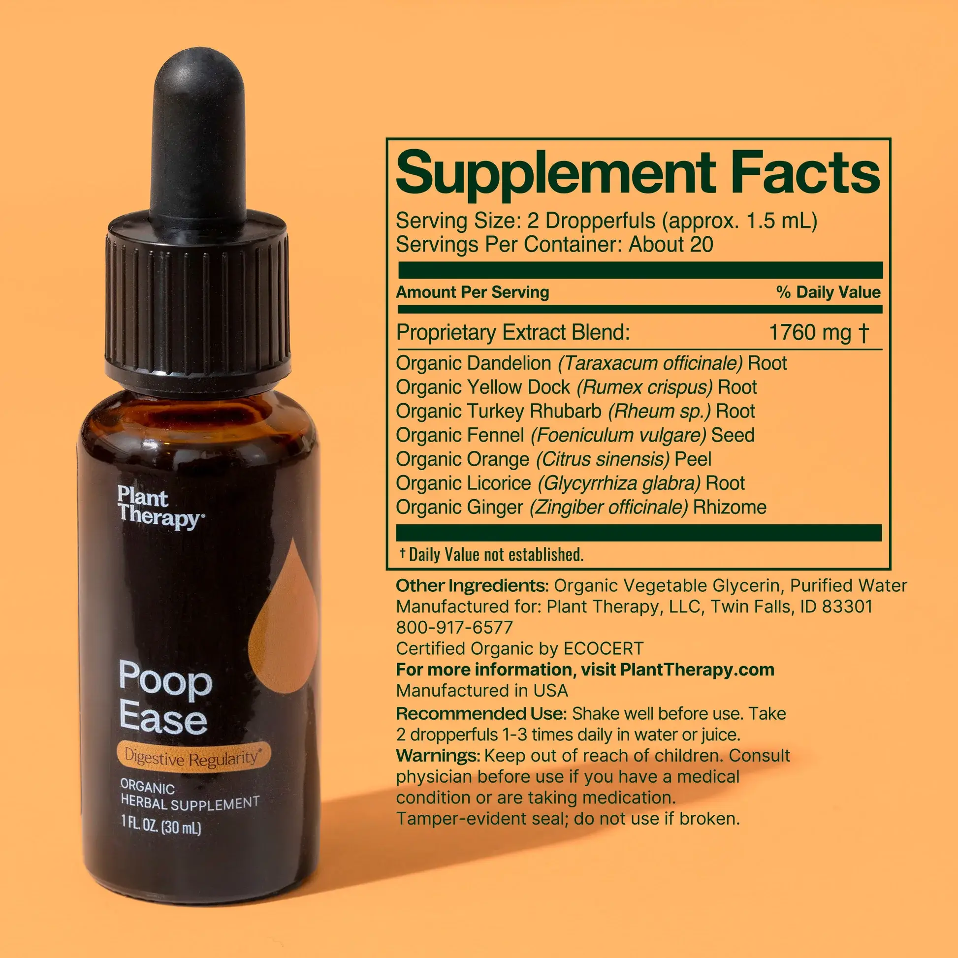 Plant Therapy – wholesale Oral supplement/vitamin – PoopEase Organic Tincture 30 mL3