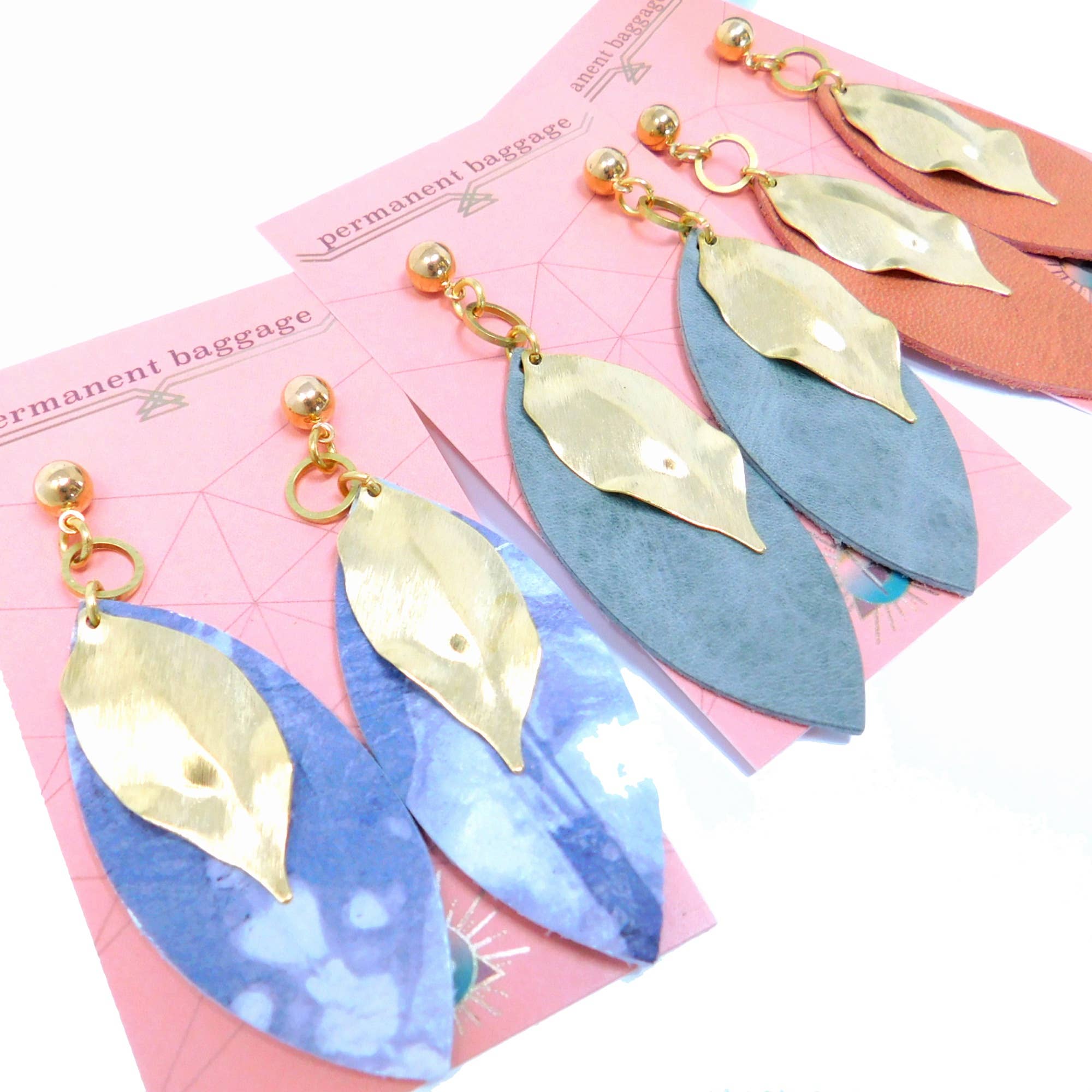 Permanent Baggage - Wholesale Dangle Earrings - Edgy Leather Earrings - Leaf3