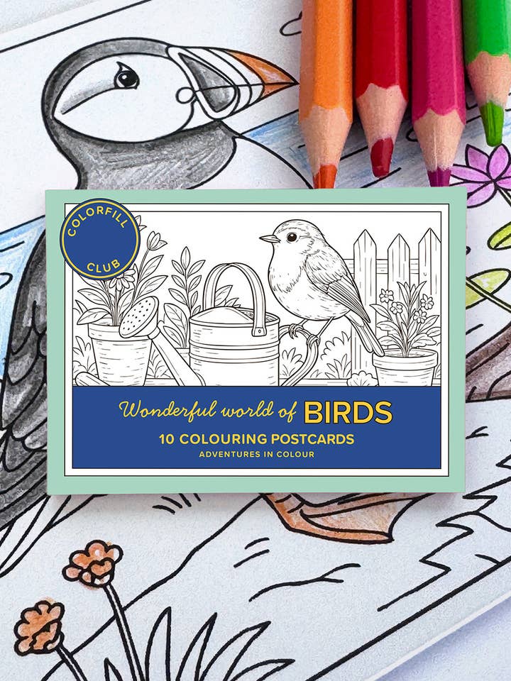 Birds Colouring Postcard Set of 10 – Garden & Wild Birds for wholesale by Colorfill Club