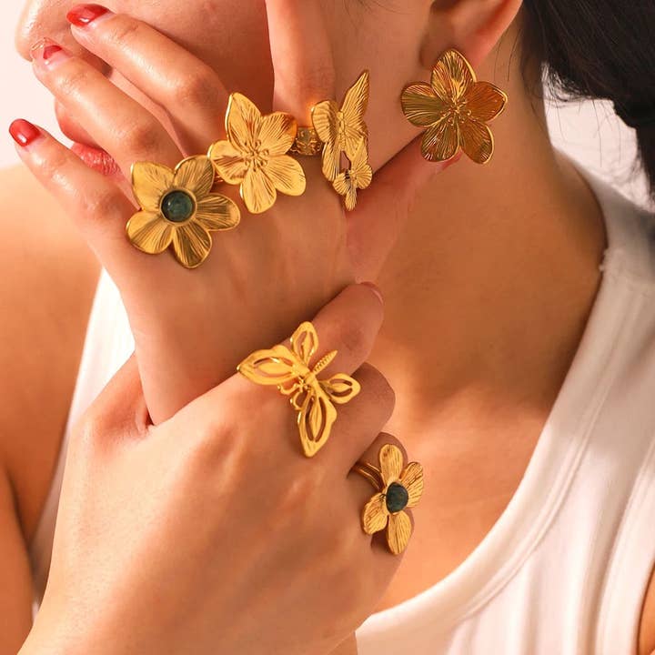 Anillo con flor de trébol turquesa para venta al por mayor de Mj shoes