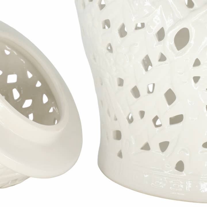 Sagebrook Home - Wholesale Decorative Jar - Decorative Jar - White Ceramic Pierced Cut-Out, 24 in.6