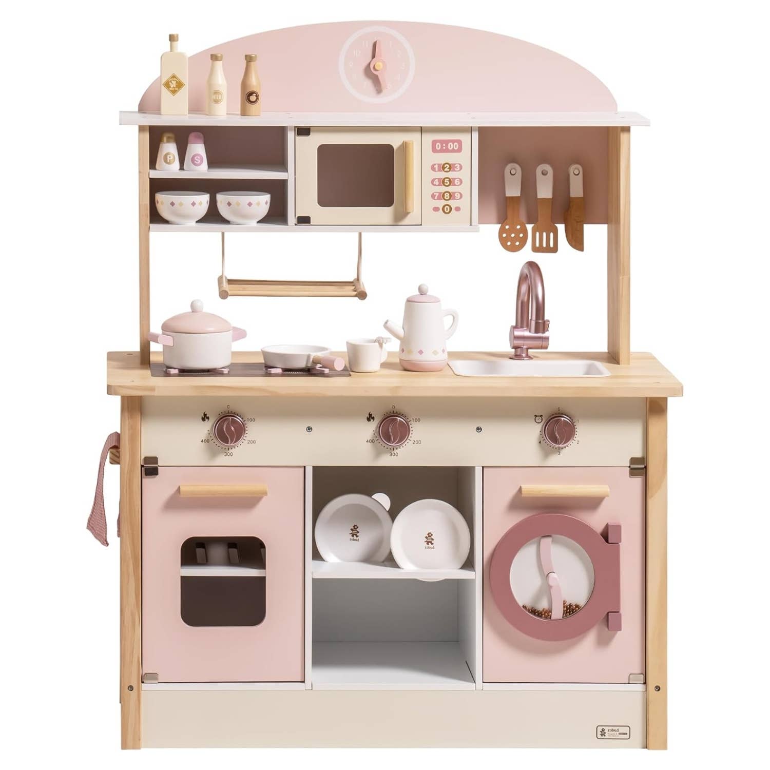 Robud & Mewoofun Official Store – Conjunto de brinquedos - Crianças por atacado – Robud Conjunto Grande de Cozinha de Brinquedo de Madeira para Crianças6