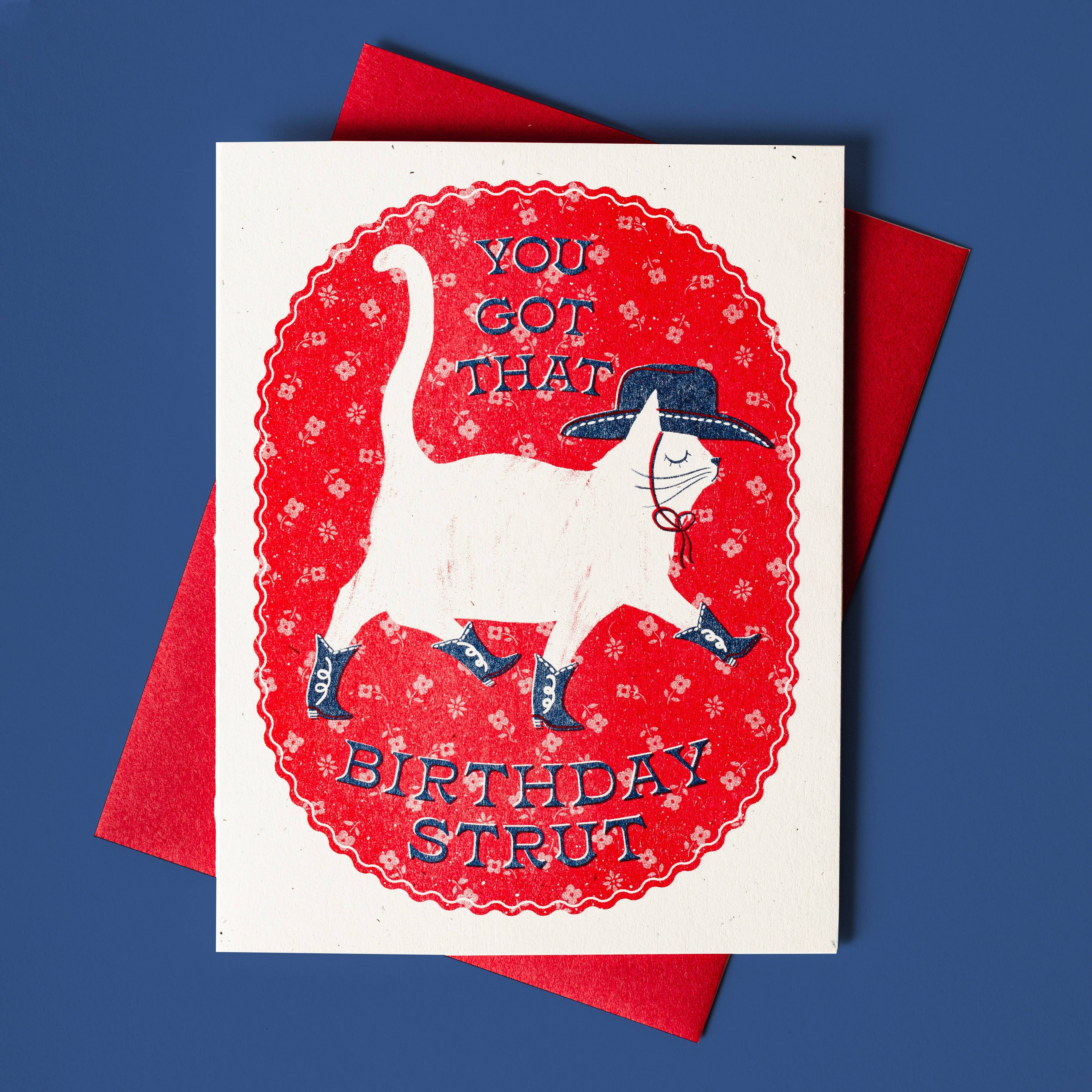 Bromstad Printing Co. – postal de parabéns por atacado – Strut Aniversário - Cartão Risograph1