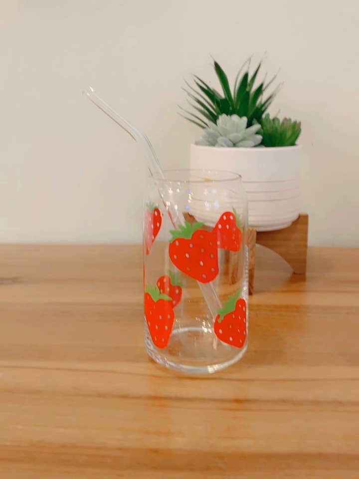 Strawberry Can Glass | Aesthetic Glass Beer Can for wholesale by Pink pretty designs