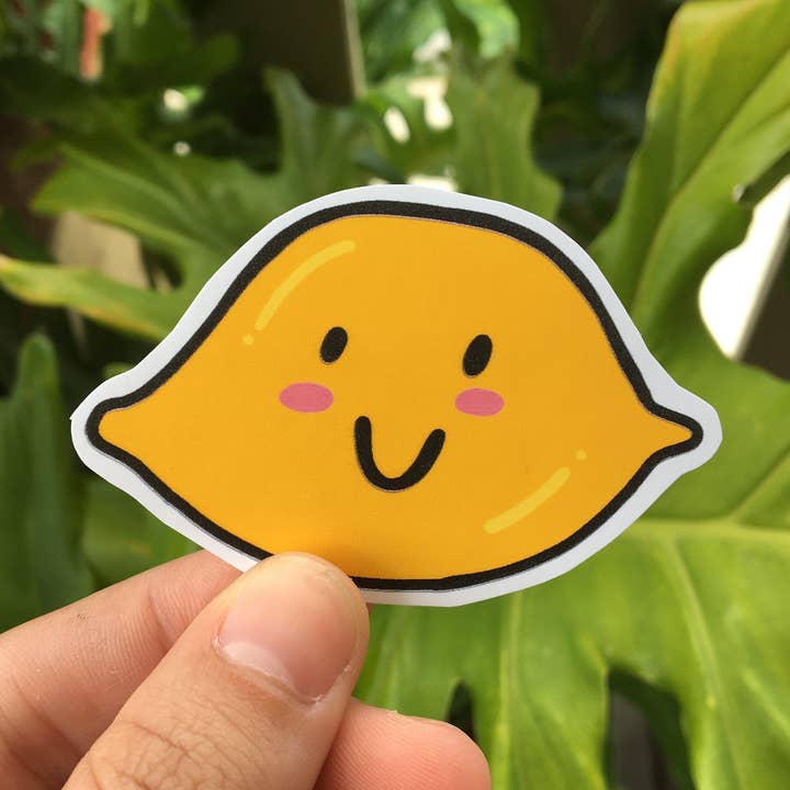 Cute Lemon Sticker | Smiling Lemon | Kawaii Fruit | Vinyl Decal | Yellow Citrus Sticker | Smiley Face Lemon for wholesale by Frankie Blue