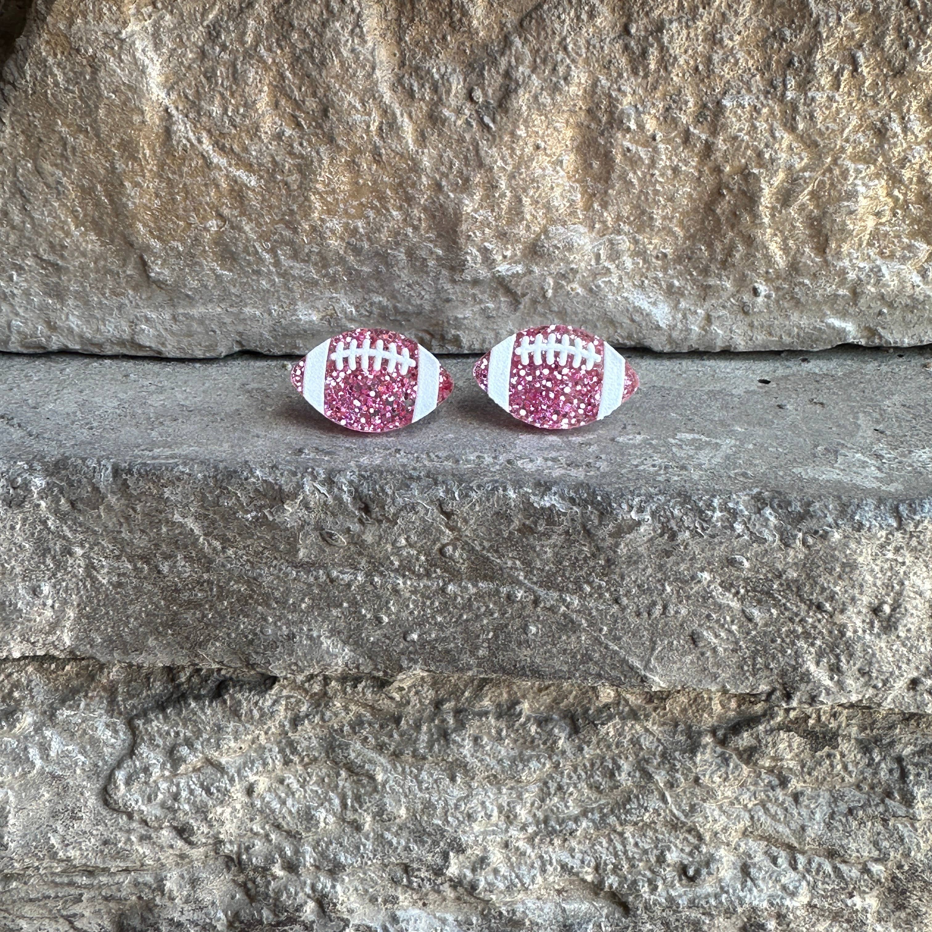 Laser & Color Designs LLC - Wholesale Stud/Post Earrings - Football Glitter Acrylic Studs, Football Earrings8