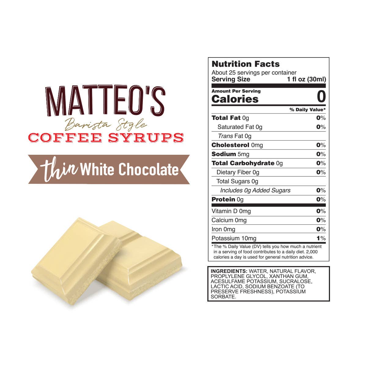 Matteo's - Wholesale Iced Coffee/Cold Brew - Matteo's Sugar Free Coffee Syrup, White Chocolate, 0 Calories, 0 Sugar, Keto Friendly4