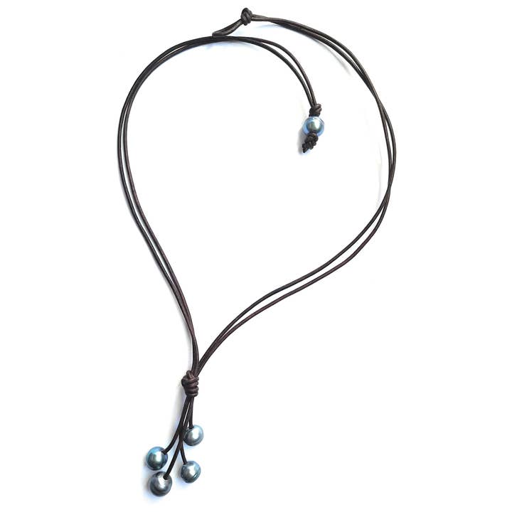 Double Strand Leather and Pearl Necklace for wholesale by The Rustic Boho Chic