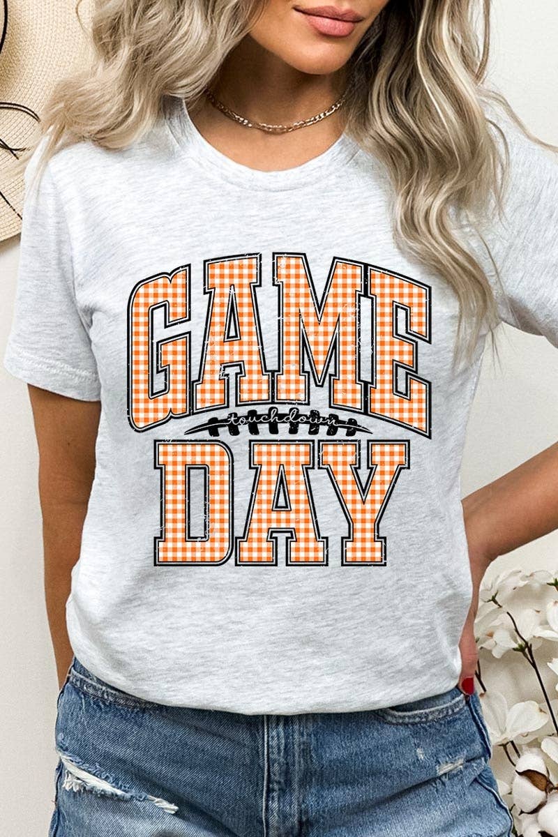 COLORBEAR - Wholesale T-Shirt (Graphic) - Women's - Orange Gingham Game Day Graphic Tee0